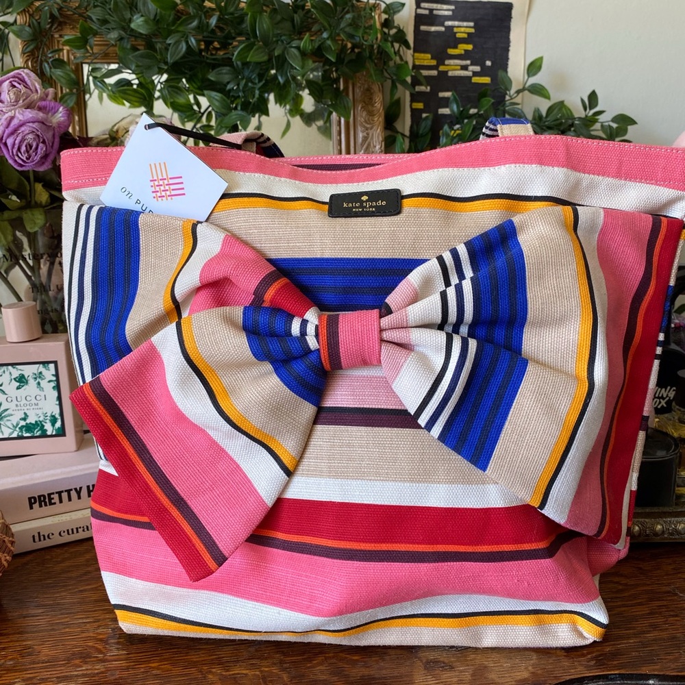 Kate Spade Berber Stripe Fabric Bow Tote